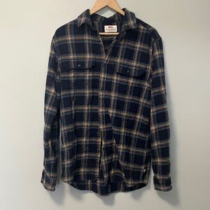 Fjallraven Blue and Tan Flannel Comfort Fit Plaid Button-Up Shirt